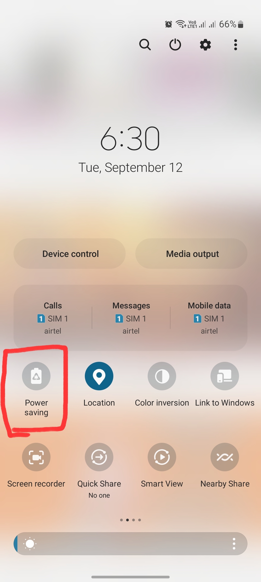 power saving mode highlighted from samsung quick pannel