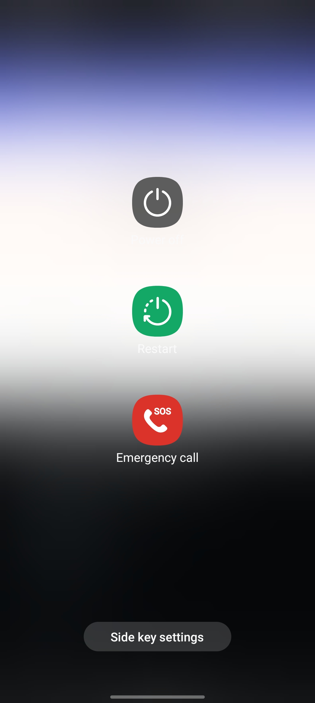 restart power off and emergency calls button from samsung screenshot