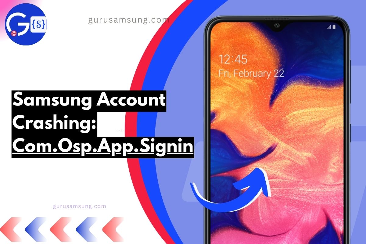 Samsung Account app displaying from galaxy store with text overlay 'Samsung Account App Crashing and Stopping'