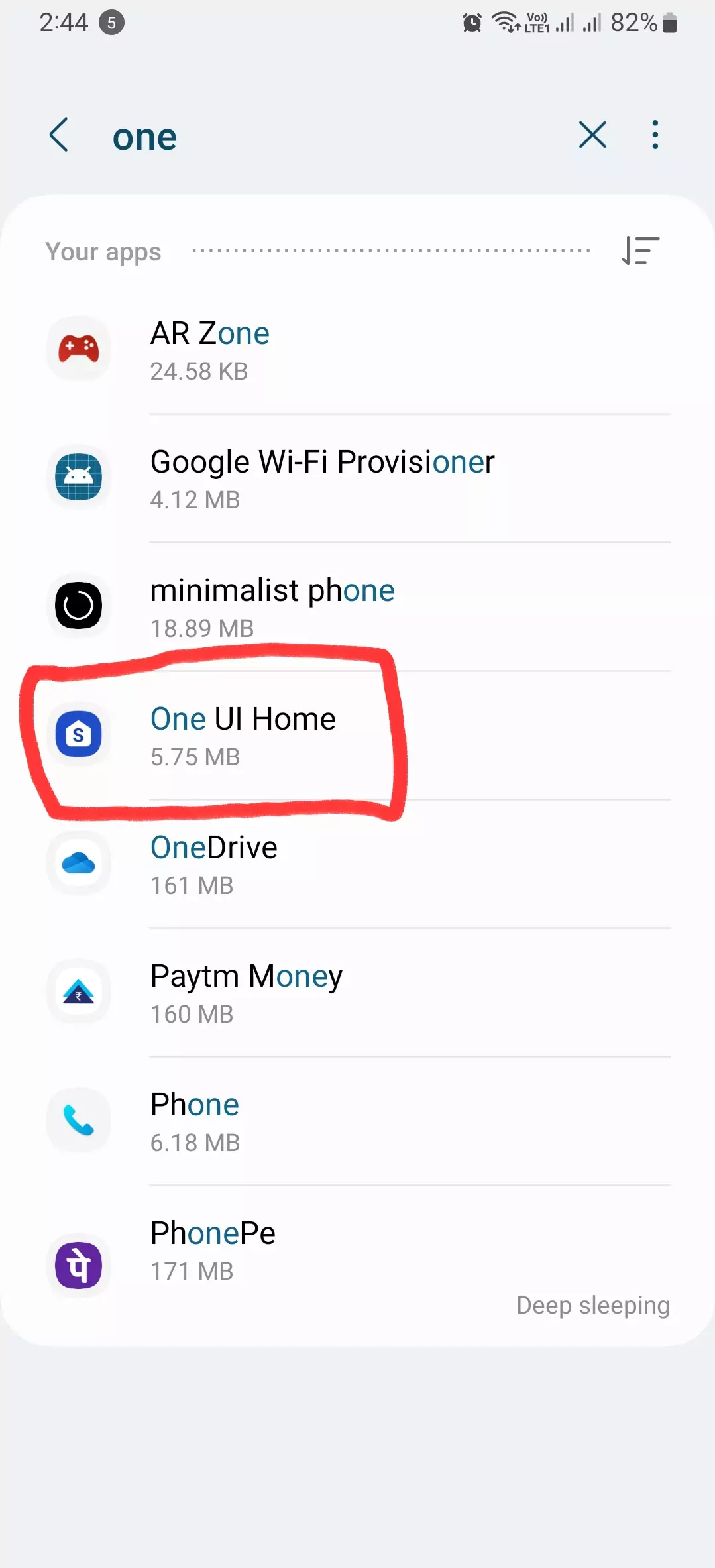 one ui app highlighted from app's info