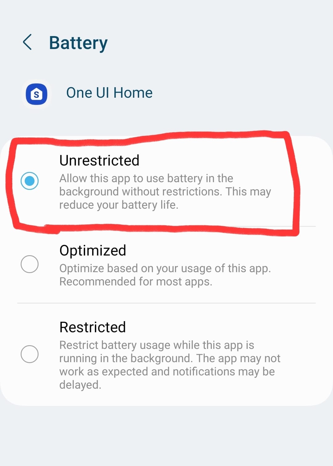 oneui unrestricted battery screenshot