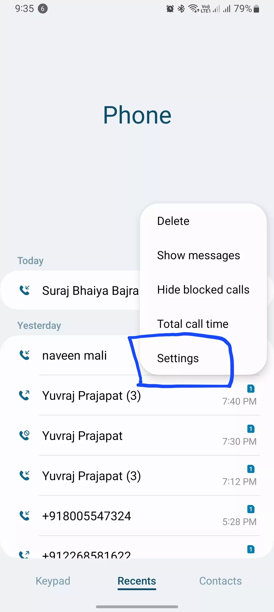 phone app settings highlighted