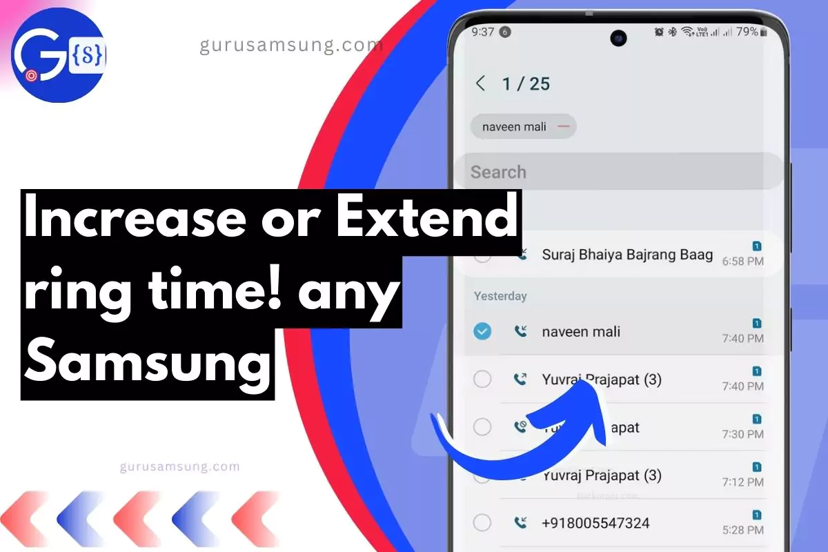 screenshot of increasing ring time on samsung with overlay text extend ring time