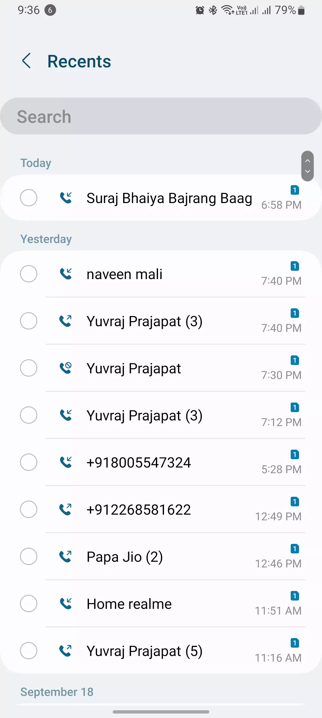 selecting recent calls to block screenshot