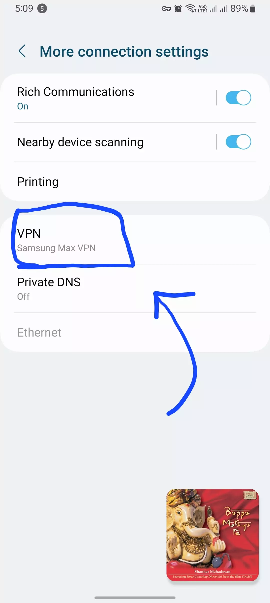 vpn highlighted in more connection settings