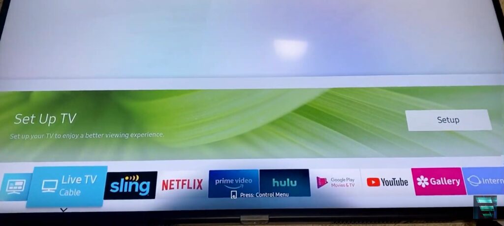 samsug tv homepage where all the apps and step icons are showing
