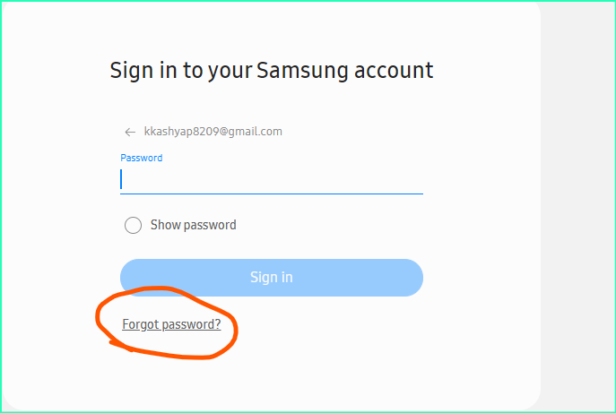 forgot password button highlighted from web