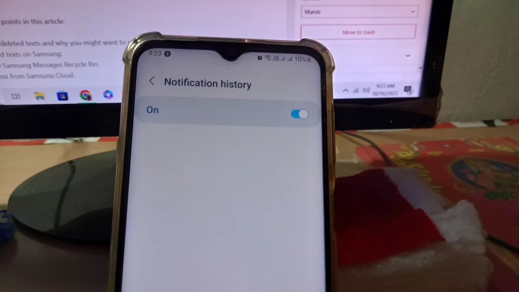 notification history image of samsung device