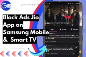 screenshot of jio cinema and tv with ads on samsung phone with overlay text to block on phone and tv