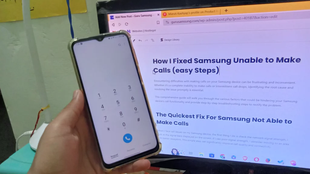 image of unable to make calls while writing on samsung