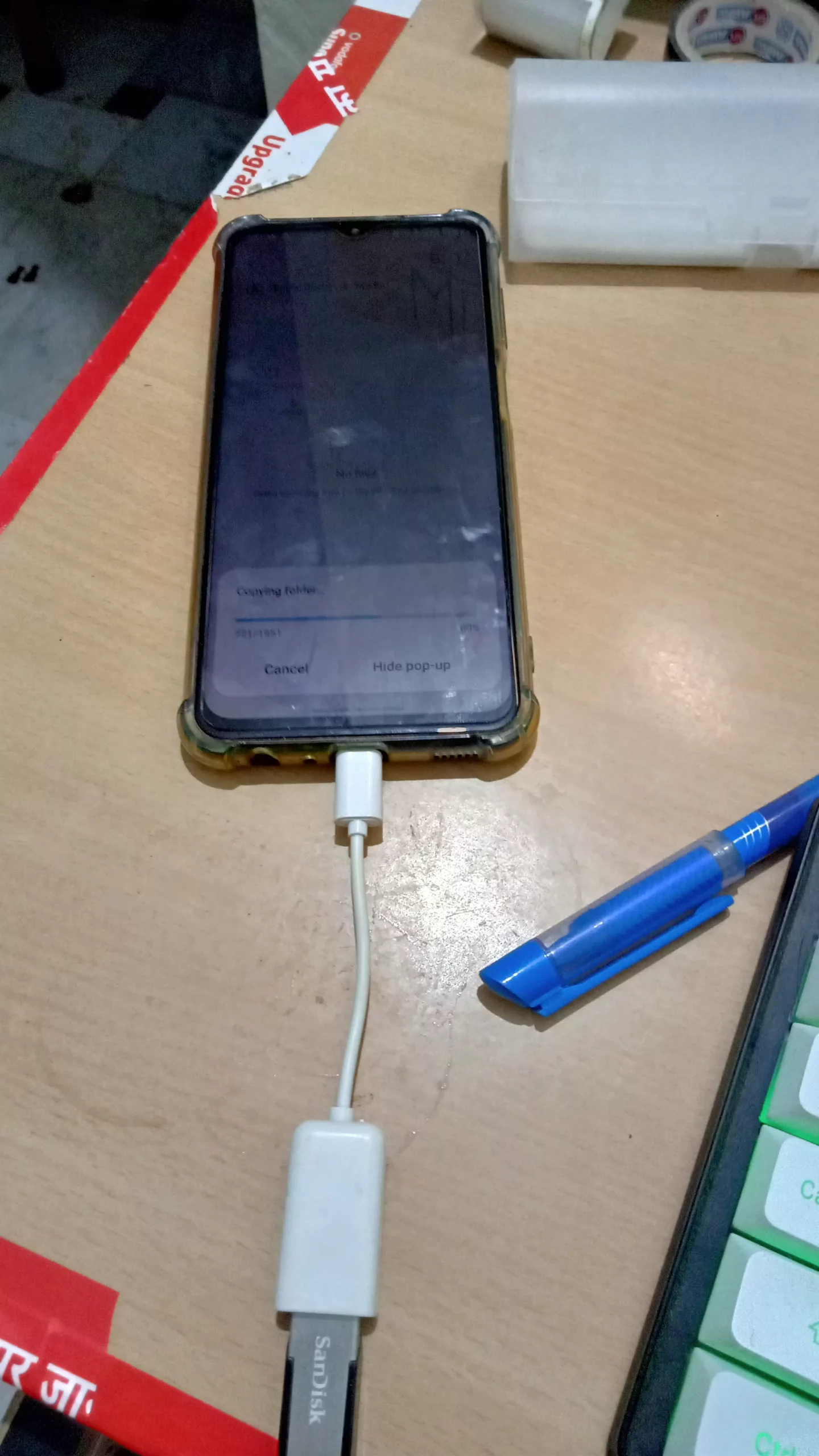 otg connected to my samsung with moving files from phone to pendrive