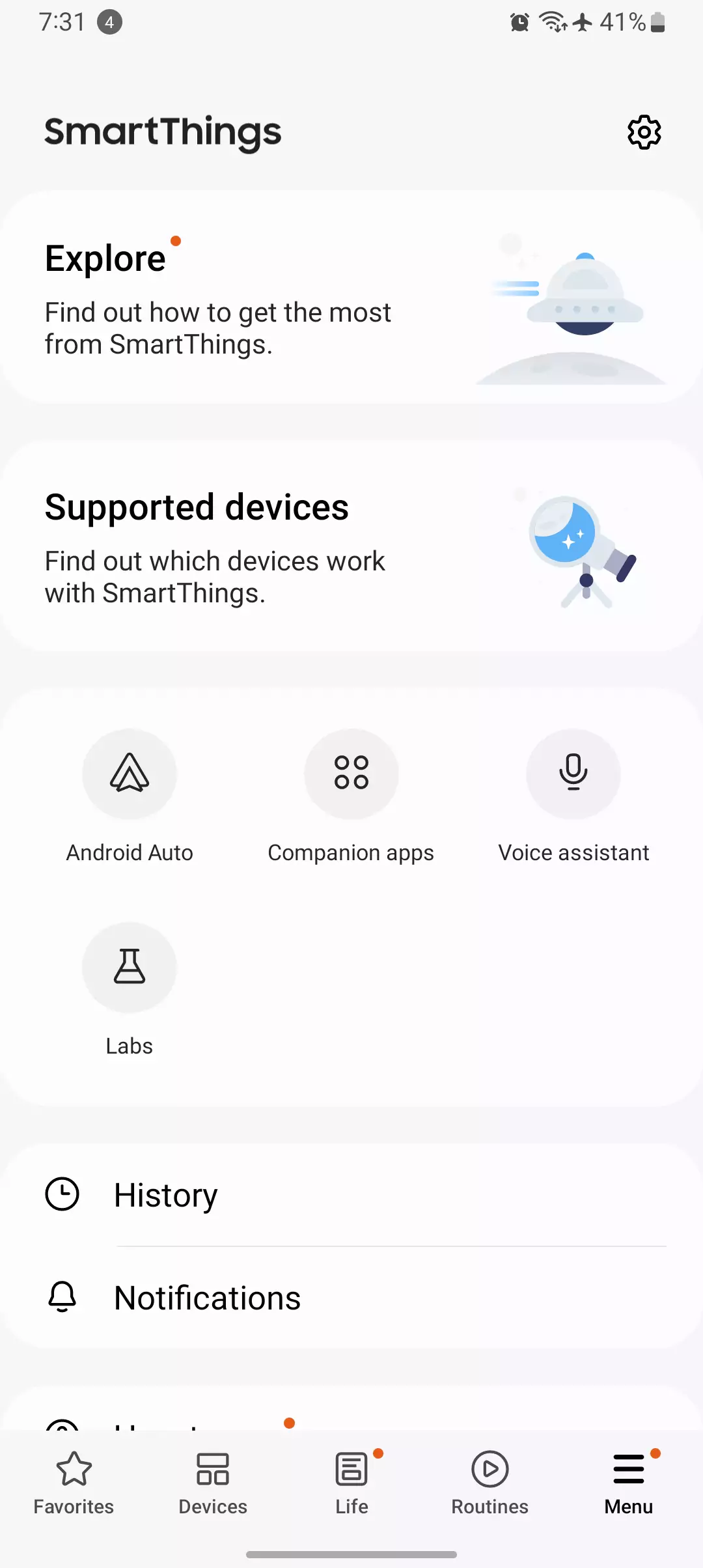 smartthings app from settings