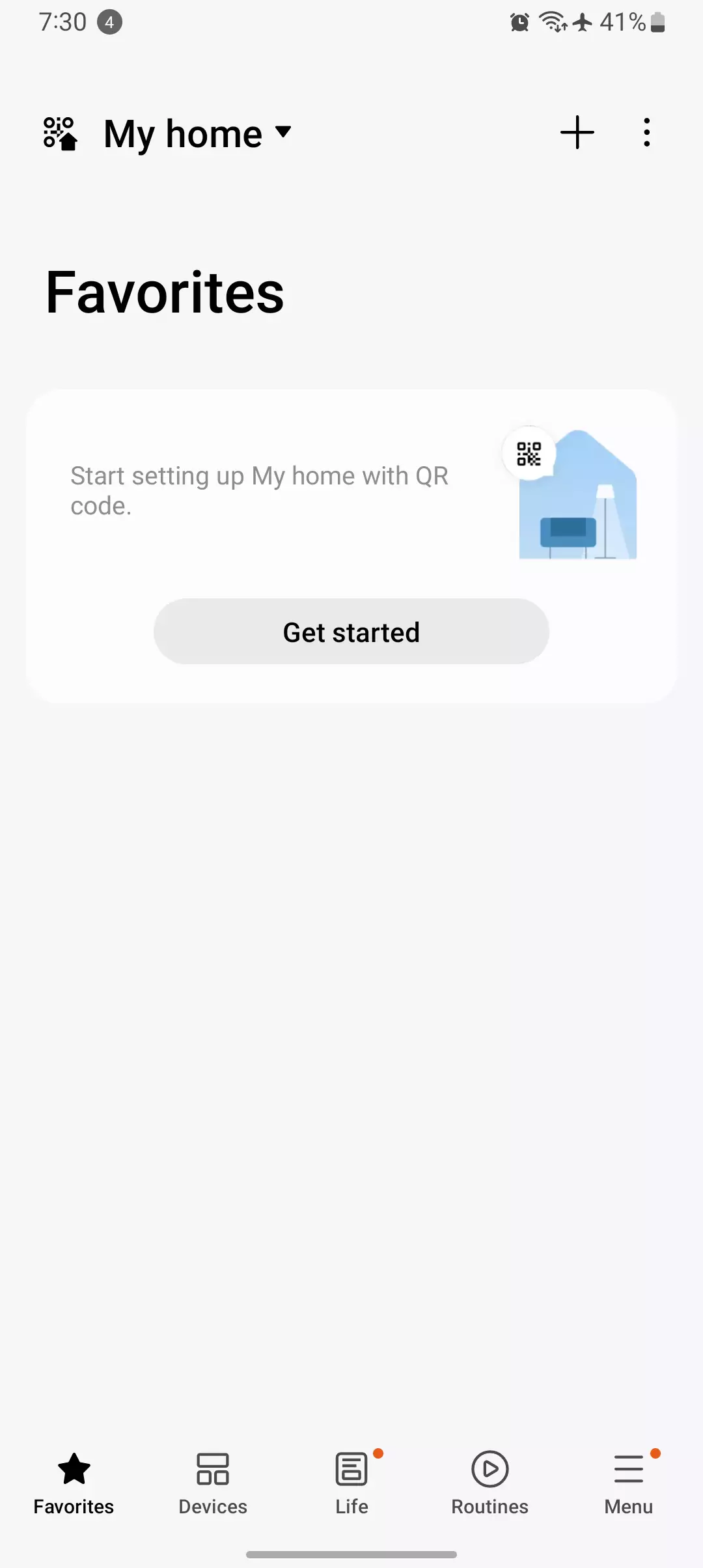 screenshot of opened smartthings app