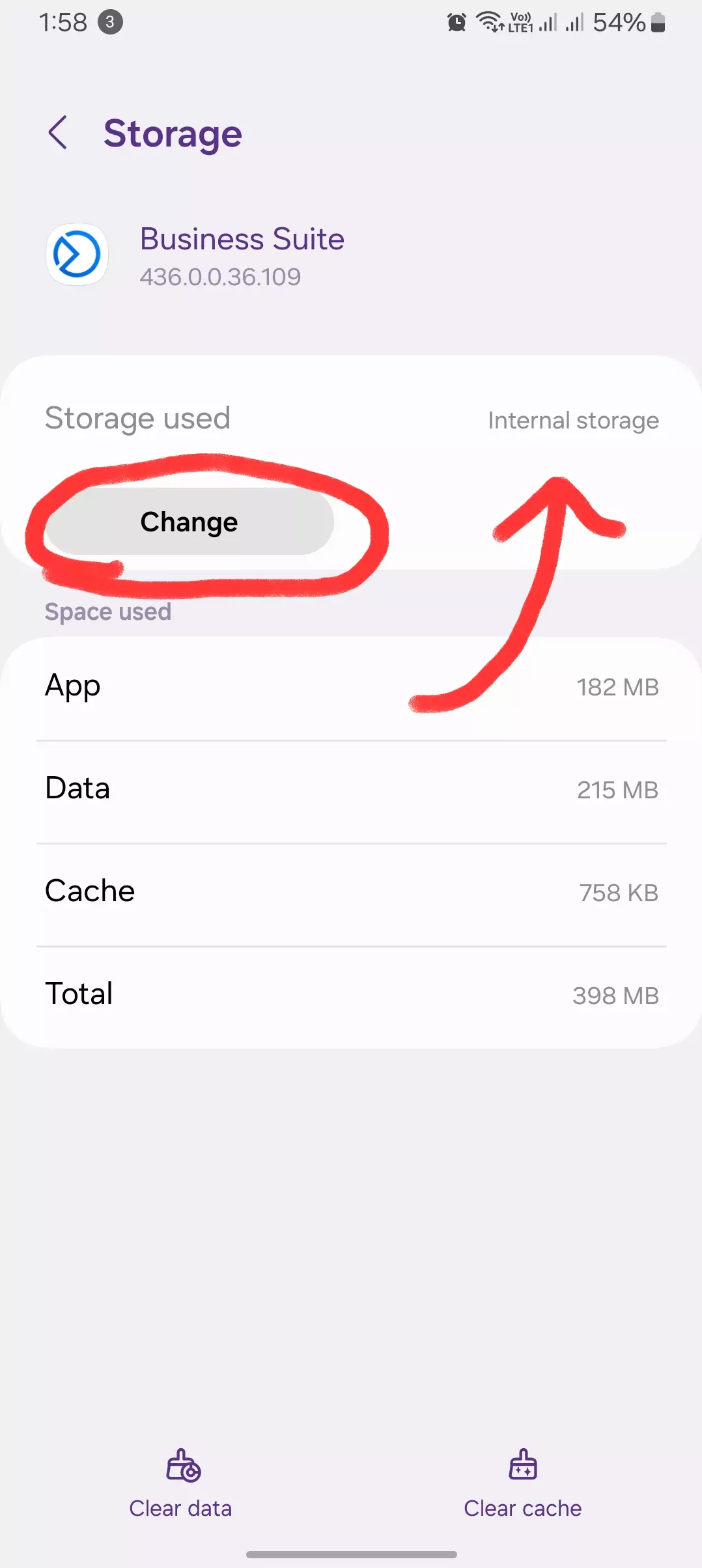 storage settings for app highlighted screenshot