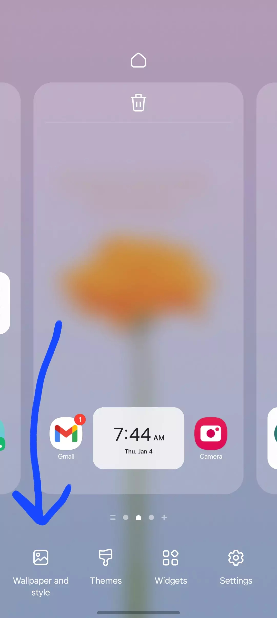 option to get into wallpaper menu in samsung highlighted screenshot