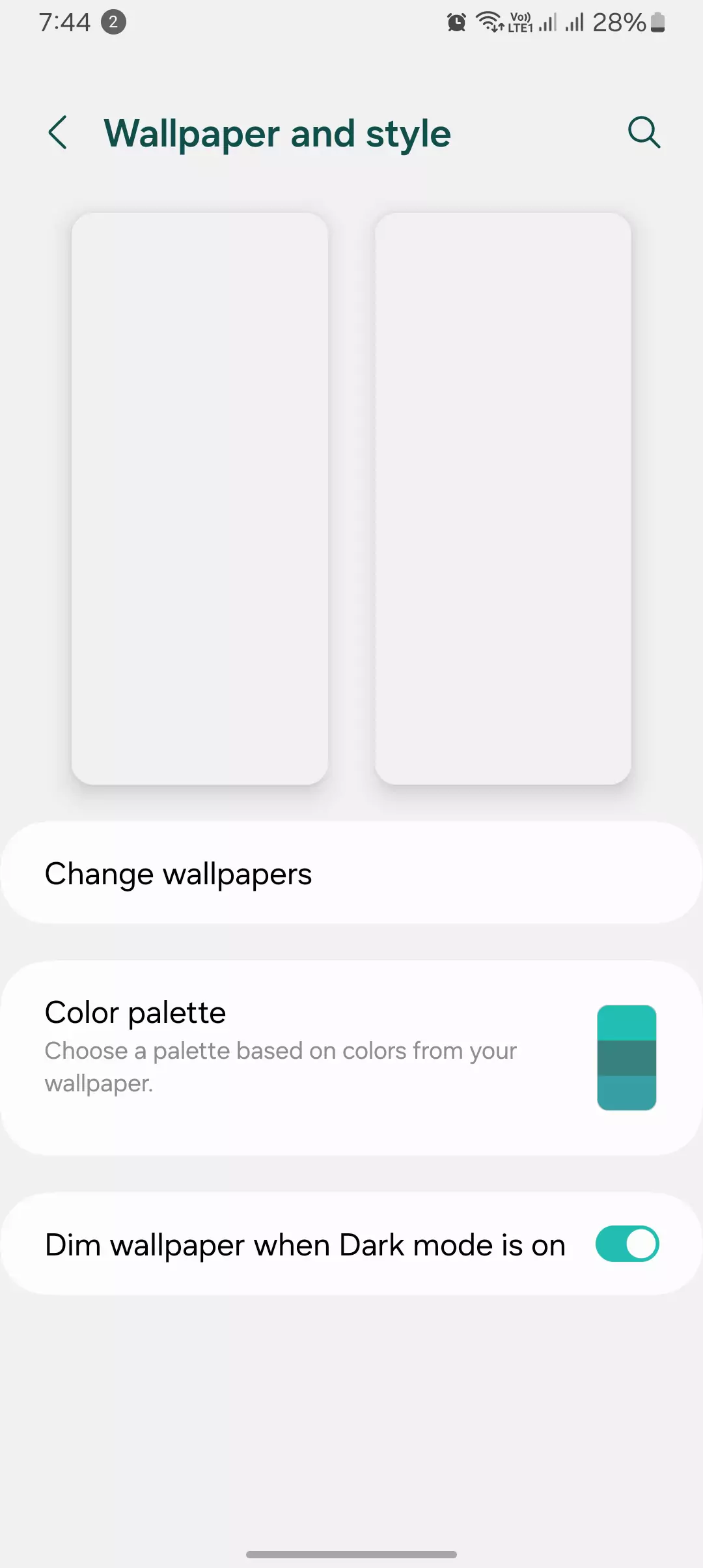 wallpaper and style menu in samsung screenshot