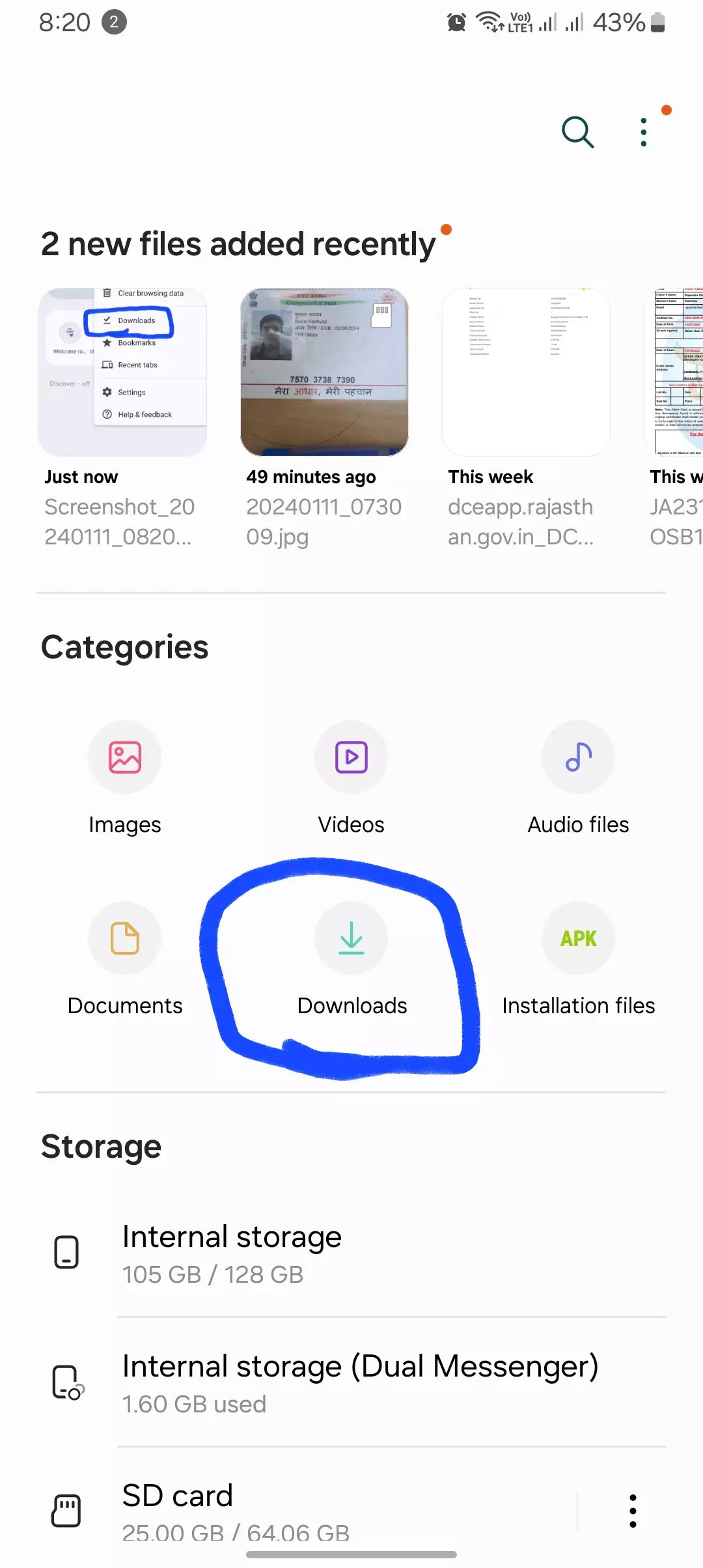 screenshot of download highlighted in samsung file manager app